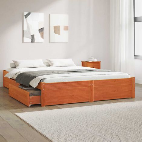 Estructura de cama con cajón Marrón cera 140 x 200 cm