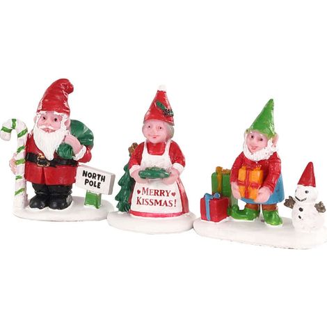 Gnomi da giardino natalizi, personaggi per villaggio di Natale in poliresina