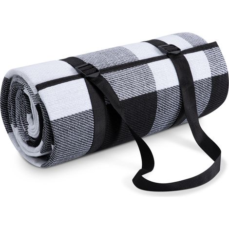 Paco Home Couverture De Pique-Nique Camping XXL Plage Imperméable Avec Poignée 150x200cm, Noir - Blanc 1