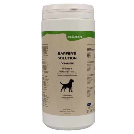 1 kg de poudre de mélange nutritif universel Lecker.Pet® Barfer's Solution Complete pour chiens