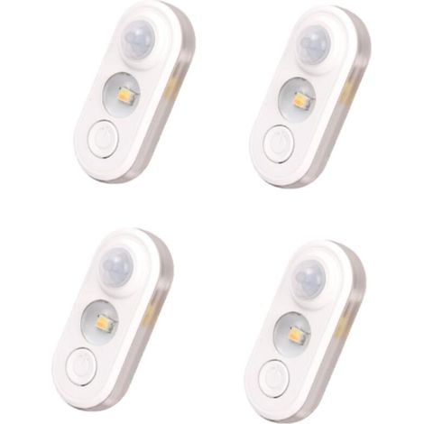 Lot de 4 lampes LED à détecteur de mouvement pour intérieur, éclairage magnétique sous meuble, blanc chaud, lampes rondes rechargeables à intensité variable pour placard, cuisine, escaliers