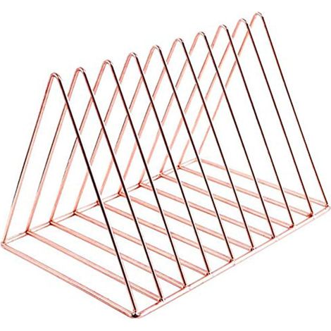 Supports de dossiers triangulaires et porte-revues, support de journaux en métal à 10 sections, stockage de fichiers de magazines pour la décoration de bureau et de maison, or rose (1/5)