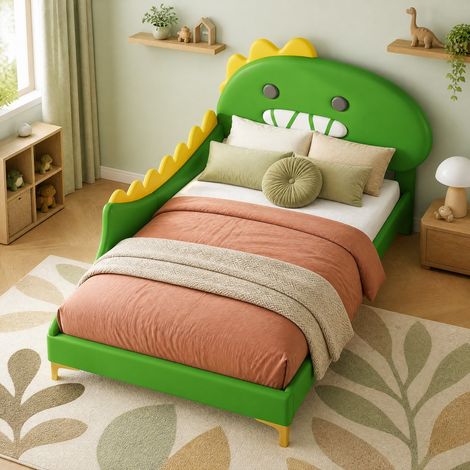 Lit enfant 90 x 200 cm dinosaure cartoon, PU et MDF, vert DESVIAE (1/5)