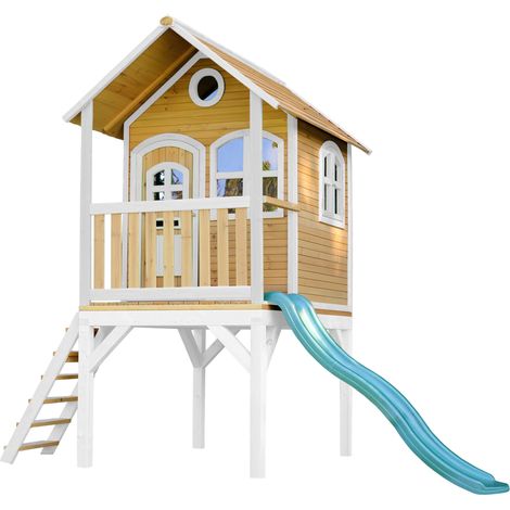 Axi Laura Maison Enfant Avec Toboggan Vert Aire De Jeux Pour L'Extérieur En Marron & Blanche Maisonnette / Cabane De Jeu En Bois Fsc
