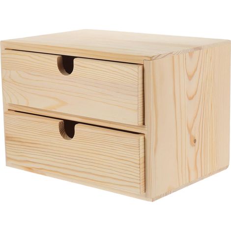 Boîte de Rangement en Bois Naturel à 2 Tiroirs Organiseur Polyvalent pour Bijoux et Accessoires de Bureau Compartiments de Rangement Compacts pour Maquillage et Petits Objets (1/5)