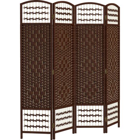 Paravent intérieur - HOMCOM - bois séparateur de pièce cloison pliable 4 panneaux - bois - 160x170cm - marron (1/5)