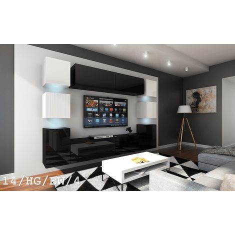 Ensemble meuble TV CONCEPT 14-HG-BW-4 noir-blanc brillant 256 cm