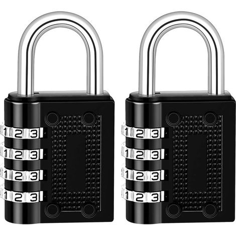 Juego de 2 candados de combinación de 4 dígitos, candados de aleación de zinc para taquillas, candados de combinación para maletas, taquillas, universidad, gimnasio, avión (negro) (1/5)