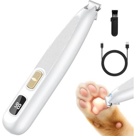 Leise Pfotenschur für Hunde, Professionelle Schur für Hundepfoten und Katzenpfoten mit LED-Licht, USB-wiederaufladbare Tierpflege-Schur für Pfoten, Augen, Ohren, Gesicht und Körper (1/5)