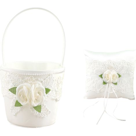 (Blanc) Panier de mariage avec dentelle florale blanche, parfait pour les demoiselles et garçons d'honneur. (1/3)