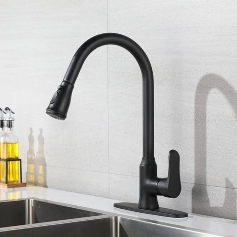 Schwarze Küchenarmatur mit ausziehbarer Brause, Einloch-Küchenarmatur für Spülbecken, Warm- und Kaltwasser, Küchenarmatur mit einziehbarer Brause (1/5)