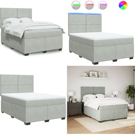 Boxspringbett mit Matratze Hellgrau 140x190 cm Samt - Boxspringbett - Doppelbett - Samtbett - Led Beleuchtung - Höhenverstellbares Kopfteil - Home & Living (1/5)