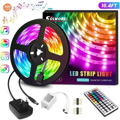 Ruban Led 5m,Kit de Changement de Couleur RGB 5050 Leds Avec Télécommande et Alimentation à 44 Boutons,Bandes Led la Maison Cuisine-Ywey (1/4)