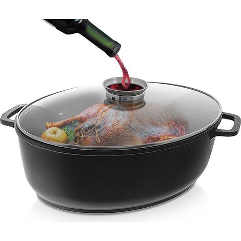 Asador de granito con tapa, cuello de cisne ovalado, grande, 12 l, 43,5 x 33,5 cm (1/5)