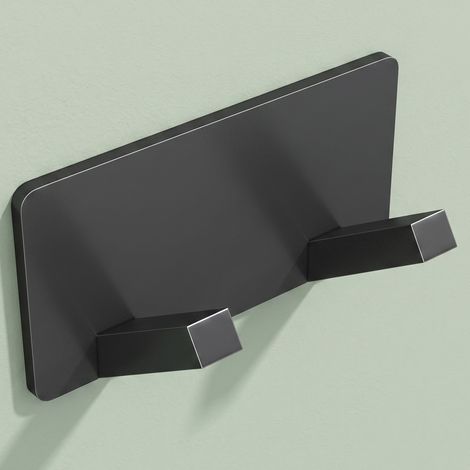 Mai & Mai Kleiderhaken ohne Bohren Wandgarderobe Wandhaken aus Edelstahl mit 2 Haken Garderobenleiste Garderobenhaken 81mm Matt schwarz Stalo-04