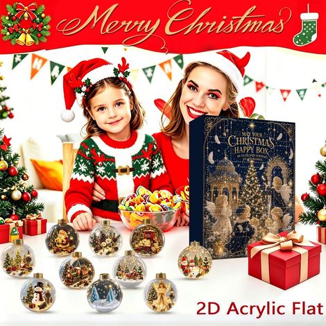 Calendrier de l'Avent de Noël, coffret blind box avec boules acrylique décoratives paysage hivernal vintage, décorations de sapin de Noël, 24 surprises, boule à neige acrylique 2D (1/4)