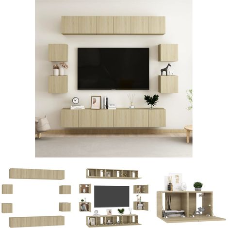 Sonoma-Eiche - vidaXL 10-tlg. TV-Schrank-Set Sonoma-Eiche Holzwerkstoff - Wandhalterung (1/5)