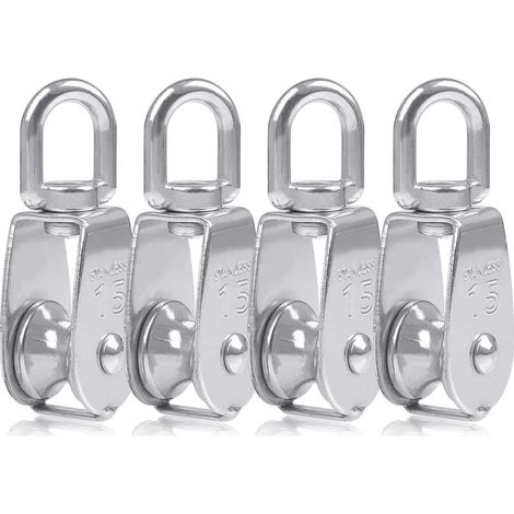 Poulie Simple Poulie pour Cable 15MM Acier Inox, Poulie Escalade Poulie Rouleau de Chargement, Poulie de Levage Capacité 35kg, 4pcs Argent