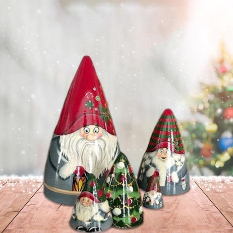 5-teiliges Matrjoschka-Weihnachtszwergen-Set, Puppen, Stapelpuppen, Ornamente, Weihnachtsdekoration (1/4)