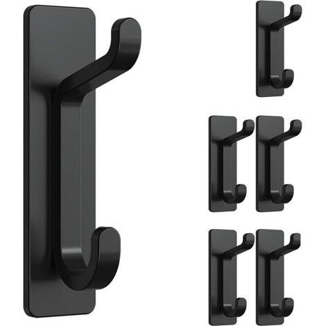 6 Stück, Wandhaken zum Kleben, Handtuchhalter Bad, Handtuchhaken Küche, Garderobenhaken zum Kleben, Wandmontage ohne Bohren, wasserdicht, rostfrei, Schwarz (1/4)