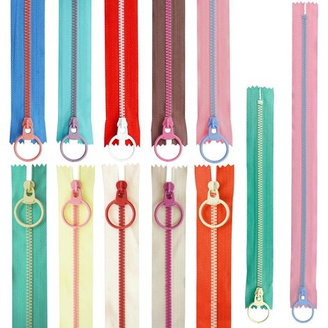 Fermeture Eclair - Résine - 20 cm et 30 cm - Anneau Métal - 10 Couleurs - Lot de 20 (1/5)