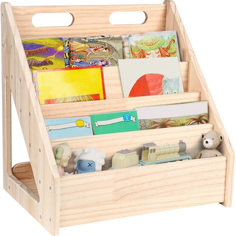 Haloyo® Kinderbücherregal Bücherregal mit 4 Ebenen mit offenen Fächern, geeignet für Kinderzimmer und Kinderzimmer, Holzfarbe (1/5)