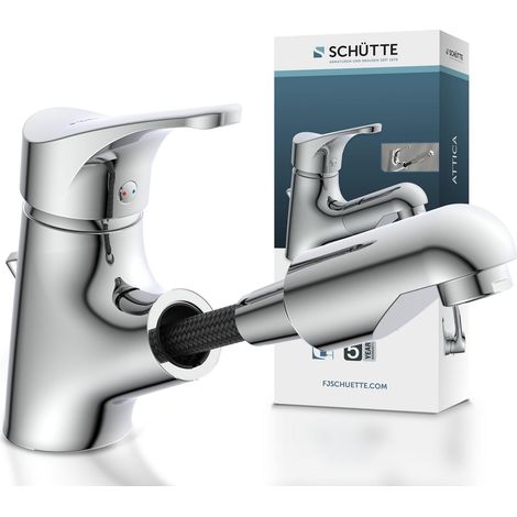 Robinet de lavabo de salle de bain avec douchette extractible pour laver les cheveux Mitigeur monocommande extractible avec bonde d'écoulement Chromé (1/3)