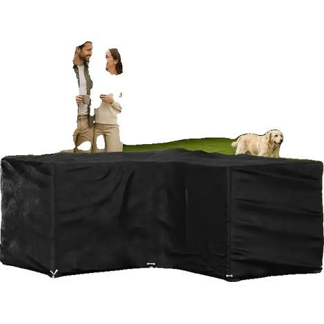 Housse de mobilier de jardin, design en L, matériau résistant à l'eau, Noir (1/2)