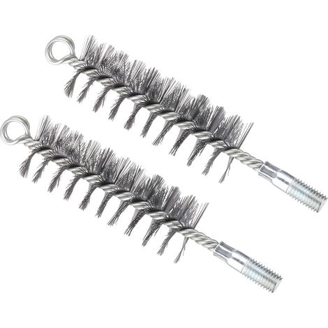 Bore Brush 40 mm Diameter, 2pcs Stainless Steel Twisted Wire Cleaning Brush Round Cylinder Cleaner for Tubes, Ports, Bearings, Drill, Silver Tone (1/5)