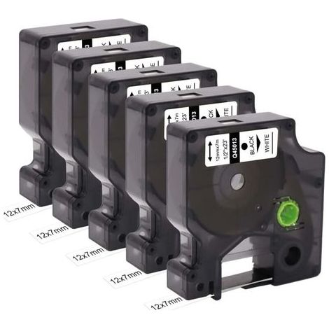 5er-Pack Ersatz-Etikettenbänder kompatibel für Dymo D1 45013 S0720530 (12 mm x 7 m) – schwarzes Klebeband auf weißem Band mit Dymo Label Manager 160 200 210D 280 360D 420P 450D (1/5)