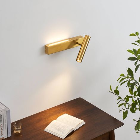 Kosilum – Applique murale LED laiton 30 cm – Lumière blanc chaud 3000K – Liseuse droite pour lecture confortable – Installation rapide