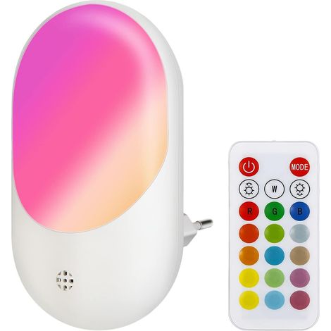 MINKUROW Rgb 16 Colores Socket Light Con Control Remoto Plug In Wall Led Night Light Brillo Lámpara Ajustable Para Escalera Baño Habitación Infantil Garaje Armario Dormitorio Ahorro De Energía (1/5)