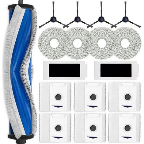 Kompatibel mit Ecovacs T30Max/Pro/Omni Staubsaugern: 1 Hauptbürste + 4 dicke Metalltücher + 2 Filter + 6 Aktivkohle-Staubbeutel + 4 Seitenbürsten (1/5)