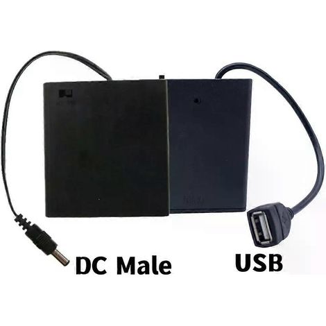 Boîtier de rangement pour piles 4AA USB/DC pour rubans LED 5V, mini alimentation avec couvercle et interrupteur (1/4)