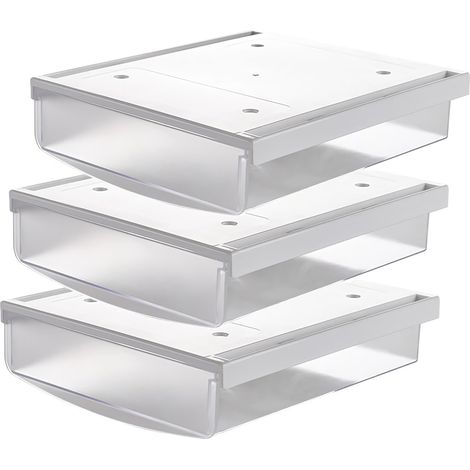 3X 3,5L Tiroirs Sous Bureau, 24x21x8cm Autocollant Boîte à Tiroirs Cachée Organisateur de Rangement pour Bureau/Meuble/Bibliothèque/Armoire de Cuisine, 3 Unités Givré Translucide TKD8606 (1/5)