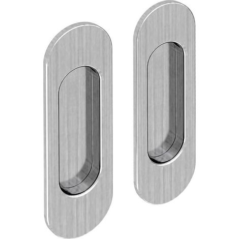 Slid'Up By Mantion – Lot de 2 poignées à encastrer ovales 124 x 38 mm – Acier finition satiné – Pour portes coulissantes 25 mm – Encastrement extra plat 85 x 28 mm
