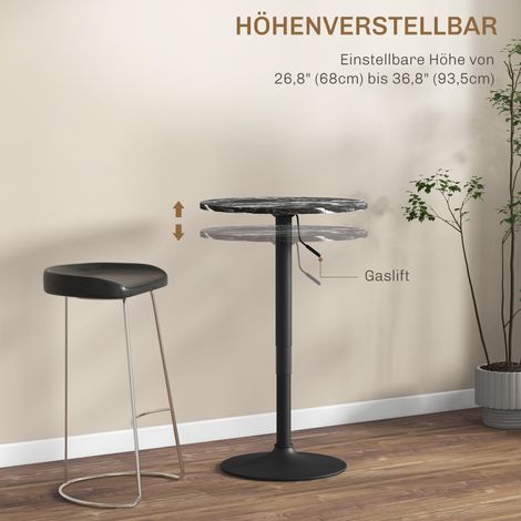 Table de comptoir réglable 2 places, effet marbre, 60 x 60 x 68-93,5 cm, noir (1/4)