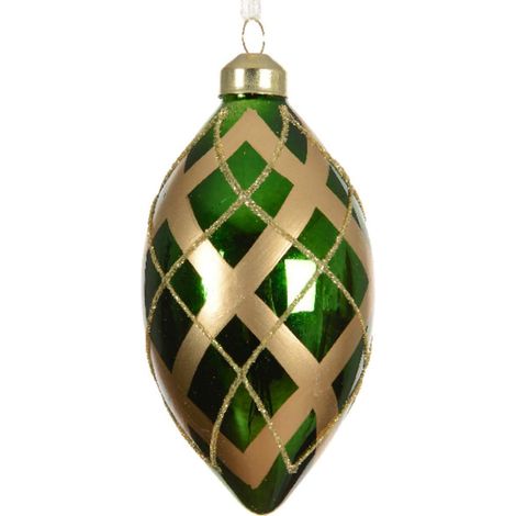 Kaemingk – Boule de Noël losange motif écossais vert et doré – Verre, Ø 8 cm