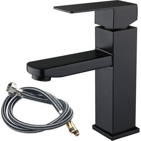 Robinet de salle de bain noir Robinet de lavabo haut en acier inoxydable cascade Noir Mat (1/5)