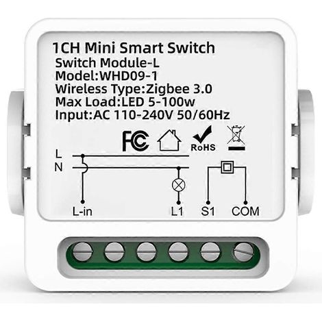 Prise Zigbee unidirectionnelle pour disjoncteur intelligent aucun fil neutre requis compatible avec Smart Life, Alexa et Google Home (commande vocale). (1/5)