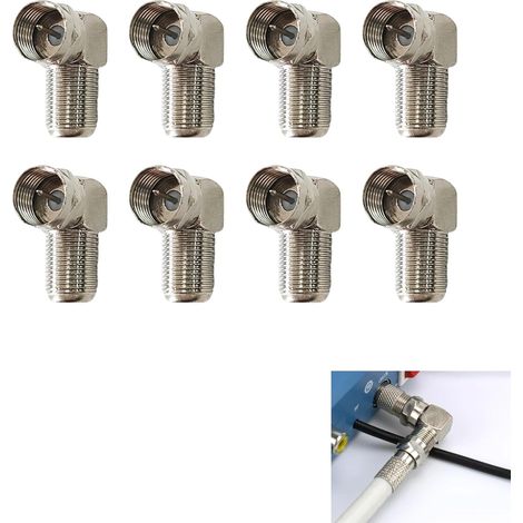 Lot de 8 adaptateurs Satellite coudés à 90° pour câble coaxial F Femelle - Prise F vers Fiche F - Montage Mural, Signal, Compatibilité - 8 Pièces (1/5)