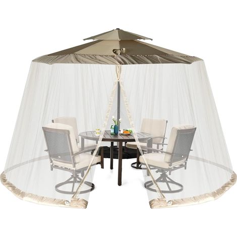 COSTWAY Mosquitera para Sombrilla de Patio, Red para Sombrilla de Patio con 2 Puertas de Doble Bisagra, Base Rellenable, Mosquitera Ajustable para Sombrilla de 2,5 a 3 m (beige) (1/5)