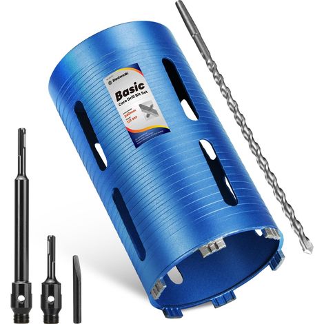 Jeu de carotte longue avec adaptateur SDS Plus 240mm, 110mm et foret pilote central, carotte diamantée pour brique, bloc, maçonnerie, pierre, filetage 1/2 BSP (Pour trou 130mm) (1/5)