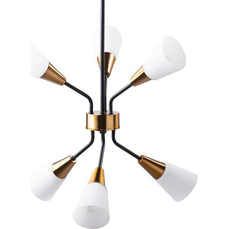 Lámpara de techo metal dorado blanco 133 cm 6 pantallas cristal opal estilo clásico Aroyo VI