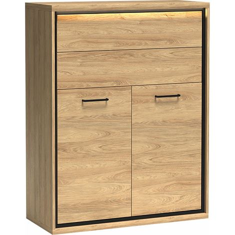 Cómoda Etrmoni 103, Luminoso madera, Con cajones y puertas, Número de cajones: 2, 120x92x41cm, LED