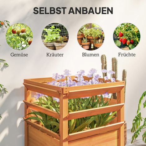 Coffre de jardin surélevé avec treillis, bac à plantes à fond ouvert, jardinière en bois avec support d'escalade, pot à fleurs 65x65x60cm pour terrasse et balcon, bac pour plantes grimpantes et retomb (1/5)