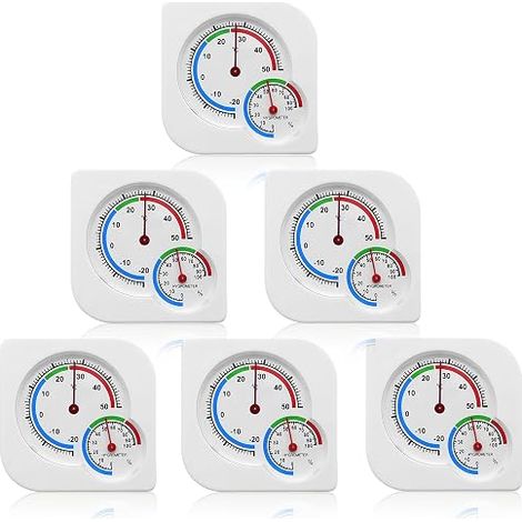 6 Pièces Thermomètre Hygromètre Analogique: 7.5×7.5cm 2 en 1 Moniteur Analogique Intérieur Extérieur Capteur, Thermomètre Intérieur Mural Design, Capteur d'Humidité pour Serre, Bureau, Domicile (1/5)