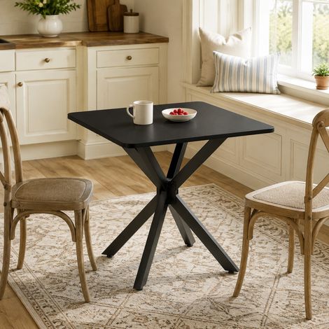 Tavolino quadrato 80x80x75 cm nero, base a X, ferro e truciolato MEUBLIV (1/5)