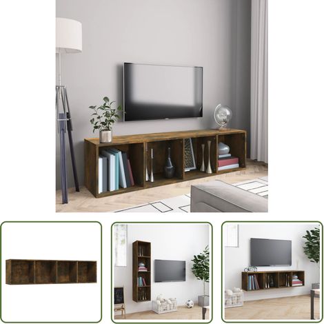 The Living Store Bibliothèque/Meuble TV Chêne fumé 143x30x36cm Bois d'ingénierie - Bibliothèque Murale - Étagère Murale - Rangement Mural - Meuble Tv - Bibliothèque Chêne Fumé (1/5)