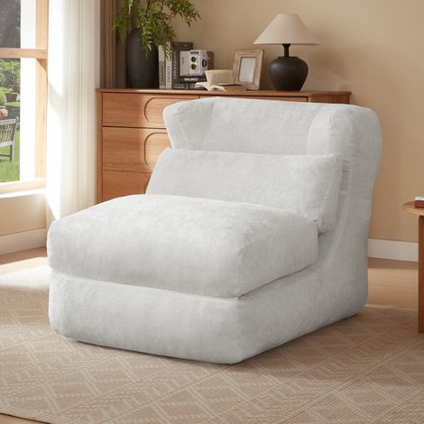 Relaxsessel 210x90x86 cm Weiß, modulare Sitzfläche, Schaumstoff und Plüschstoff, Lounge-Design (1/5)